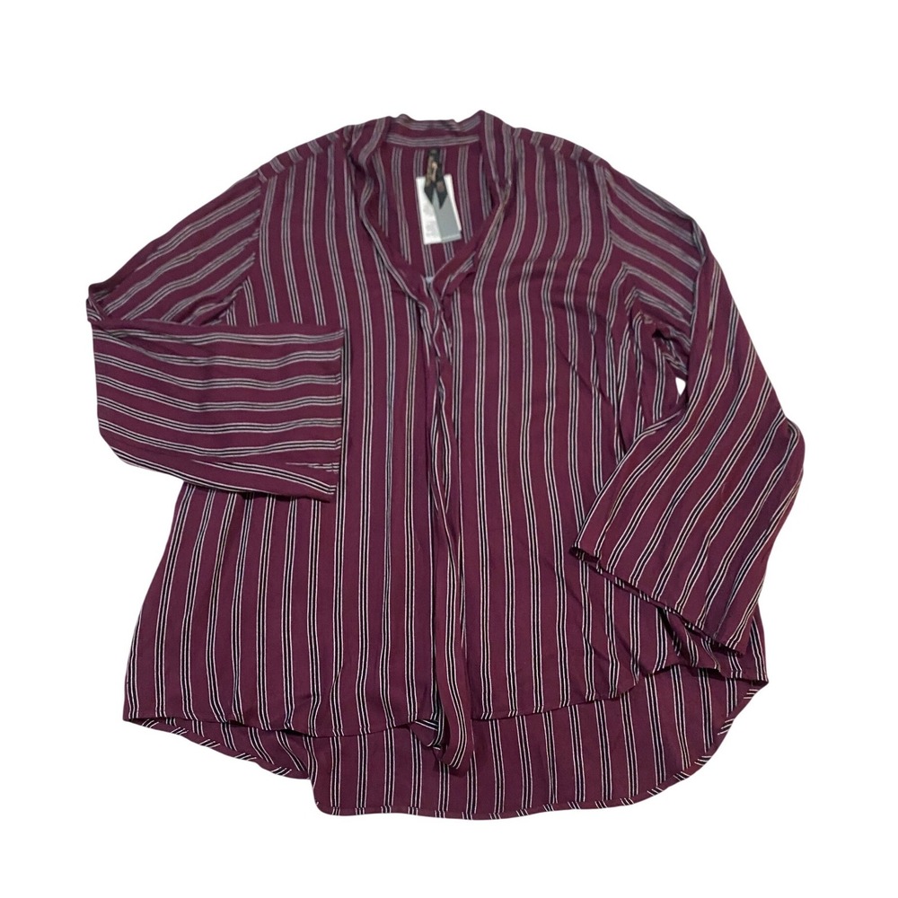 Melissa McCarthy Seven7 Mauve Wine Striped Rayon Blouse 2X M7D7053LD NEW